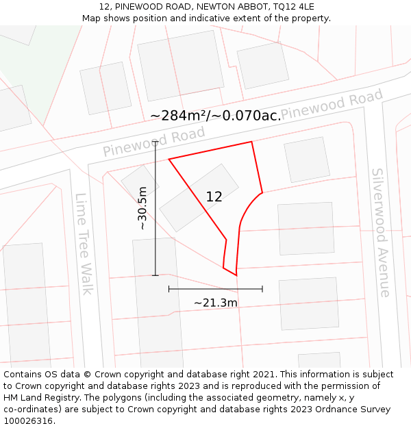 12, PINEWOOD ROAD, NEWTON ABBOT, TQ12 4LE: Plot and title map