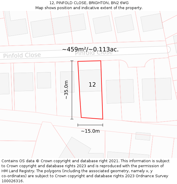 12, PINFOLD CLOSE, BRIGHTON, BN2 6WG: Plot and title map