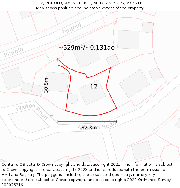 12, PINFOLD, WALNUT TREE, MILTON KEYNES, MK7 7LR: Plot and title map