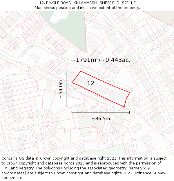 12, PINGLE ROAD, KILLAMARSH, SHEFFIELD, S21 1JE: Plot and title map