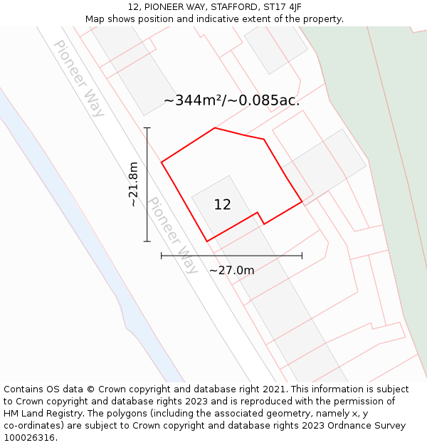 12, PIONEER WAY, STAFFORD, ST17 4JF: Plot and title map