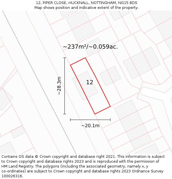 12, PIPER CLOSE, HUCKNALL, NOTTINGHAM, NG15 8DS: Plot and title map