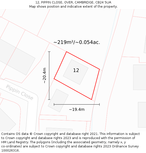 12, PIPPIN CLOSE, OVER, CAMBRIDGE, CB24 5UA: Plot and title map