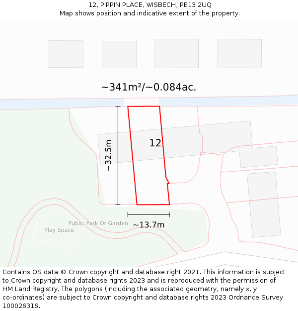 12, PIPPIN PLACE, WISBECH, PE13 2UQ: Plot and title map