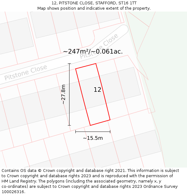 12, PITSTONE CLOSE, STAFFORD, ST16 1TT: Plot and title map