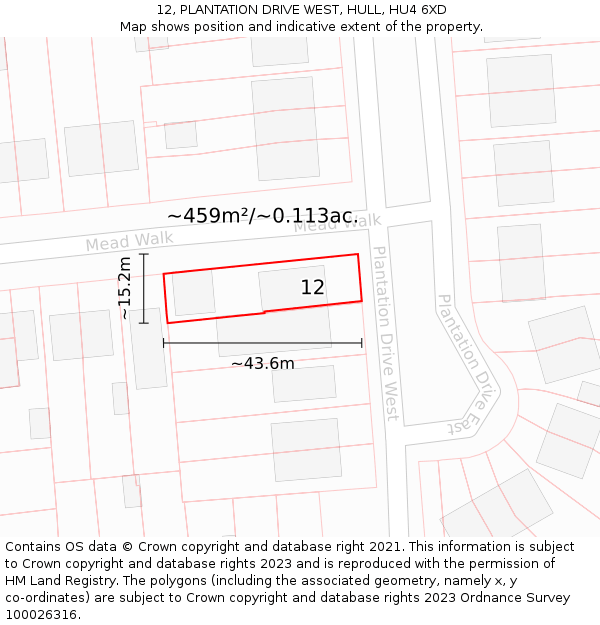 12, PLANTATION DRIVE WEST, HULL, HU4 6XD: Plot and title map