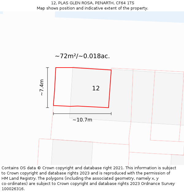 12, PLAS GLEN ROSA, PENARTH, CF64 1TS: Plot and title map