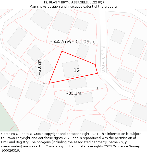 12, PLAS Y BRYN, ABERGELE, LL22 8QP: Plot and title map