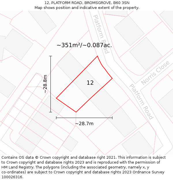 12, PLATFORM ROAD, BROMSGROVE, B60 3SN: Plot and title map