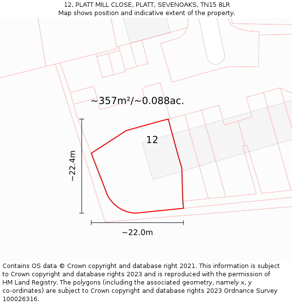 12, PLATT MILL CLOSE, PLATT, SEVENOAKS, TN15 8LR: Plot and title map