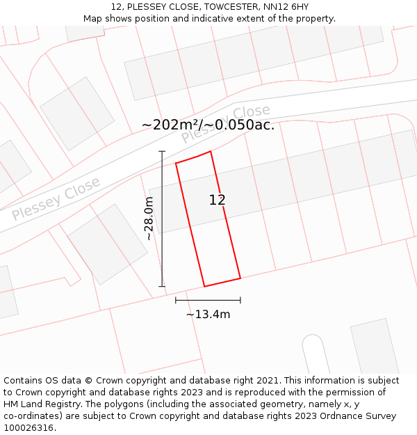 12, PLESSEY CLOSE, TOWCESTER, NN12 6HY: Plot and title map