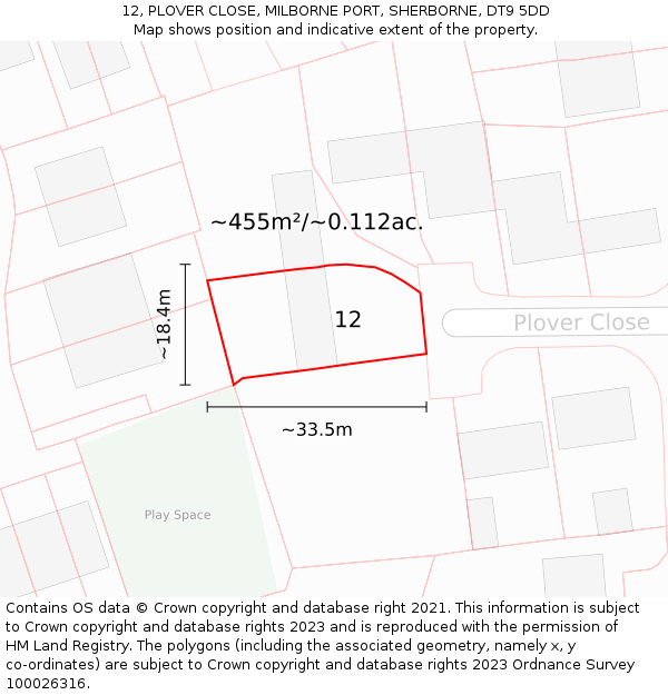 12, PLOVER CLOSE, MILBORNE PORT, SHERBORNE, DT9 5DD: Plot and title map