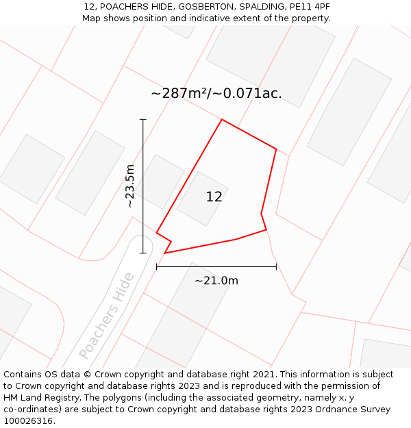 12, POACHERS HIDE, GOSBERTON, SPALDING, PE11 4PF: Plot and title map