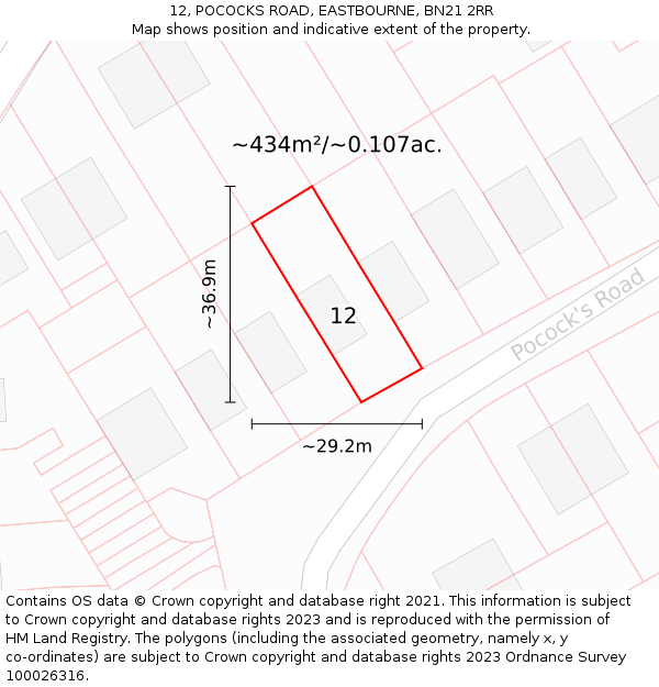 12, POCOCKS ROAD, EASTBOURNE, BN21 2RR: Plot and title map