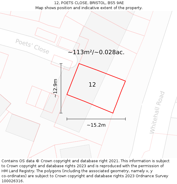 12, POETS CLOSE, BRISTOL, BS5 9AE: Plot and title map
