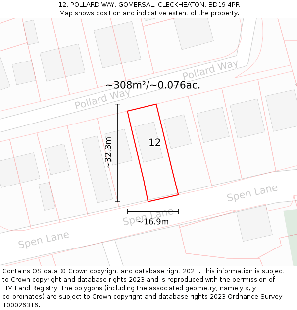 12, POLLARD WAY, GOMERSAL, CLECKHEATON, BD19 4PR: Plot and title map