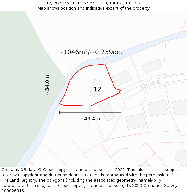 12, PONSVALE, PONSANOOTH, TRURO, TR3 7RQ: Plot and title map