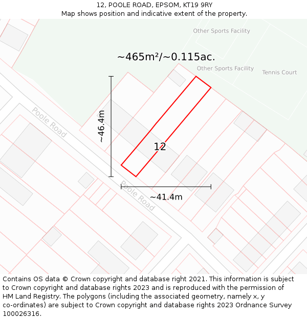 12, POOLE ROAD, EPSOM, KT19 9RY: Plot and title map