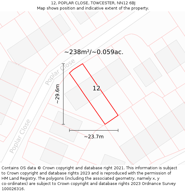 12, POPLAR CLOSE, TOWCESTER, NN12 6BJ: Plot and title map