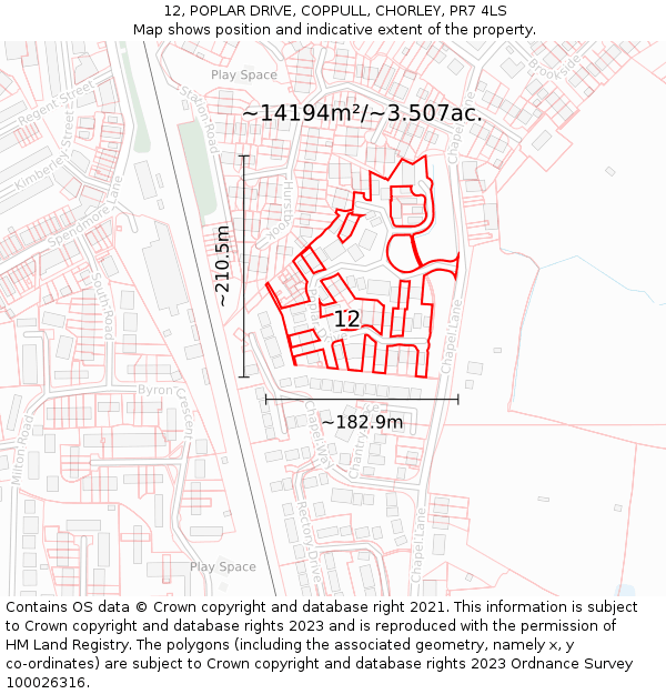 12, POPLAR DRIVE, COPPULL, CHORLEY, PR7 4LS: Plot and title map