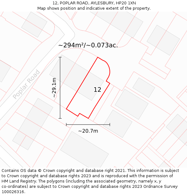 12, POPLAR ROAD, AYLESBURY, HP20 1XN: Plot and title map
