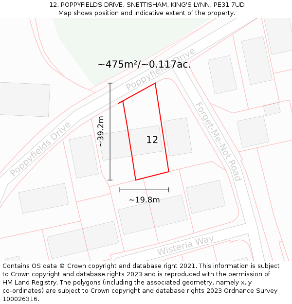 12, POPPYFIELDS DRIVE, SNETTISHAM, KING'S LYNN, PE31 7UD: Plot and title map