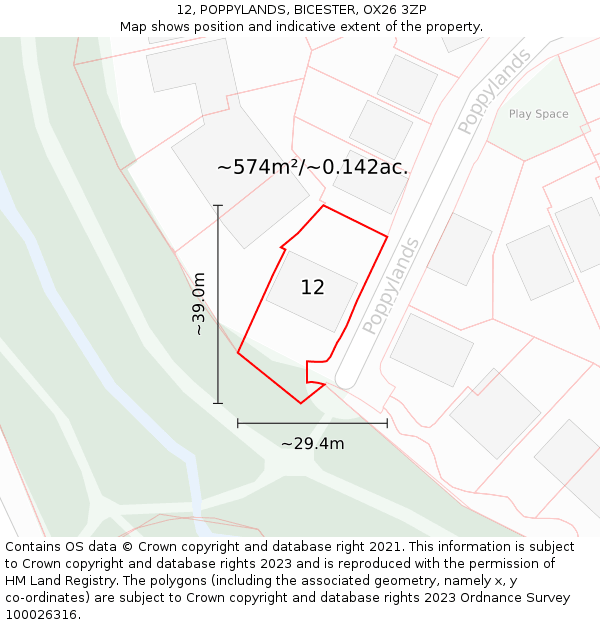 12, POPPYLANDS, BICESTER, OX26 3ZP: Plot and title map