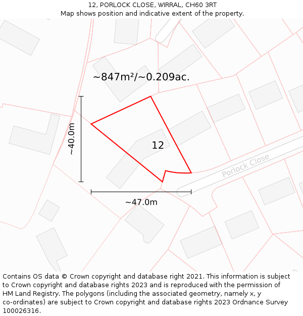 12, PORLOCK CLOSE, WIRRAL, CH60 3RT: Plot and title map