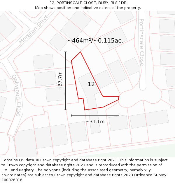 12, PORTINSCALE CLOSE, BURY, BL8 1DB: Plot and title map
