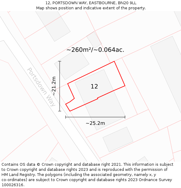 12, PORTSDOWN WAY, EASTBOURNE, BN20 9LL: Plot and title map