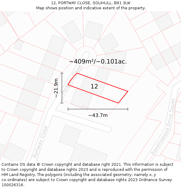 12, PORTWAY CLOSE, SOLIHULL, B91 3LW: Plot and title map