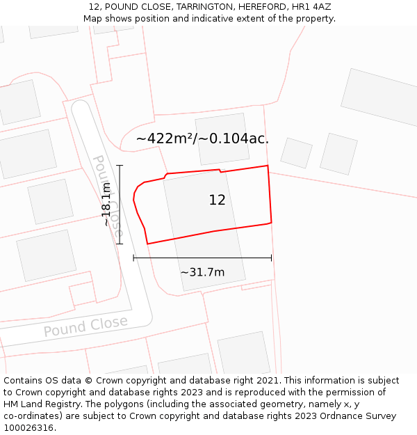 12, POUND CLOSE, TARRINGTON, HEREFORD, HR1 4AZ: Plot and title map