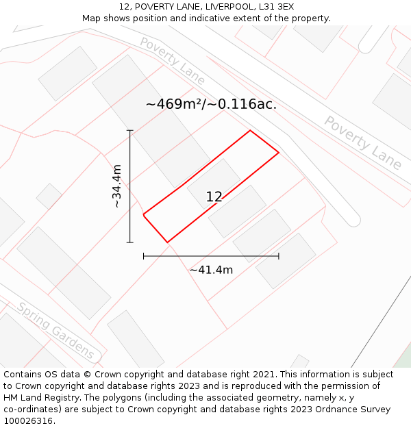 12, POVERTY LANE, LIVERPOOL, L31 3EX: Plot and title map