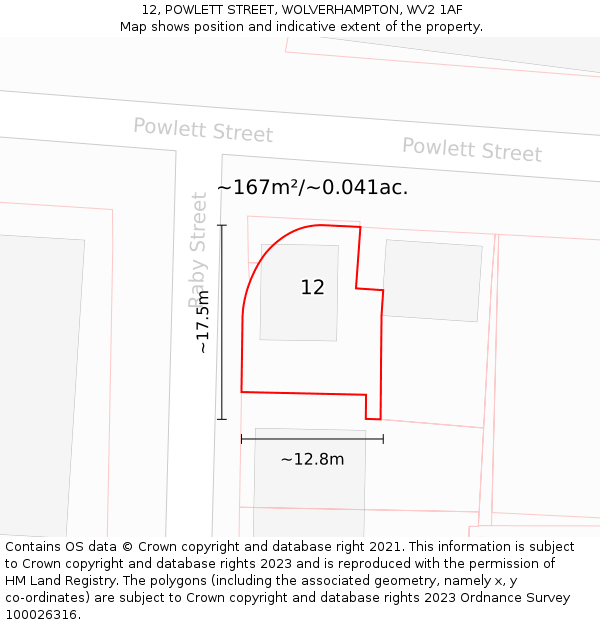 12, POWLETT STREET, WOLVERHAMPTON, WV2 1AF: Plot and title map