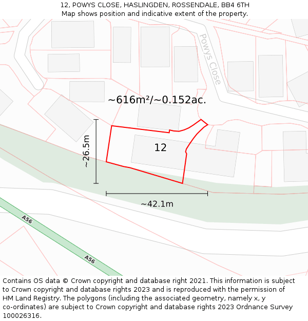 12, POWYS CLOSE, HASLINGDEN, ROSSENDALE, BB4 6TH: Plot and title map