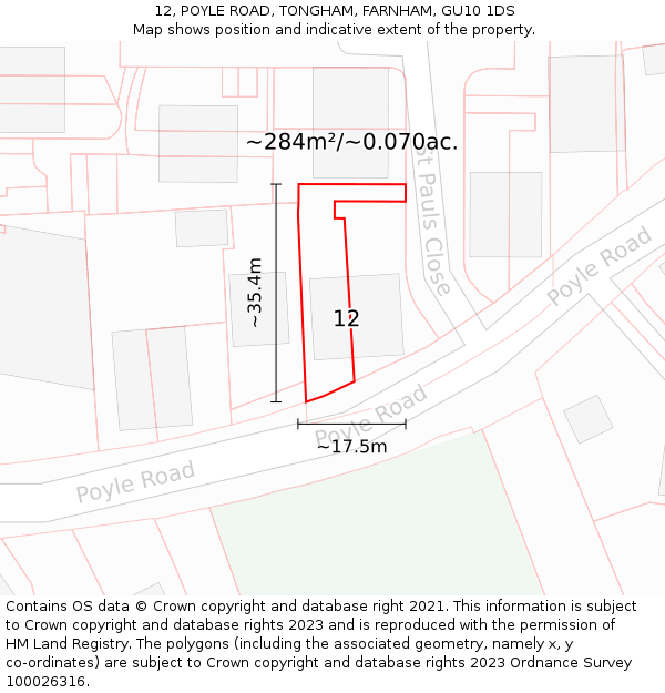 12, POYLE ROAD, TONGHAM, FARNHAM, GU10 1DS: Plot and title map