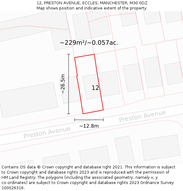 12, PRESTON AVENUE, ECCLES, MANCHESTER, M30 0DZ: Plot and title map