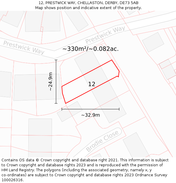 12, PRESTWICK WAY, CHELLASTON, DERBY, DE73 5AB: Plot and title map