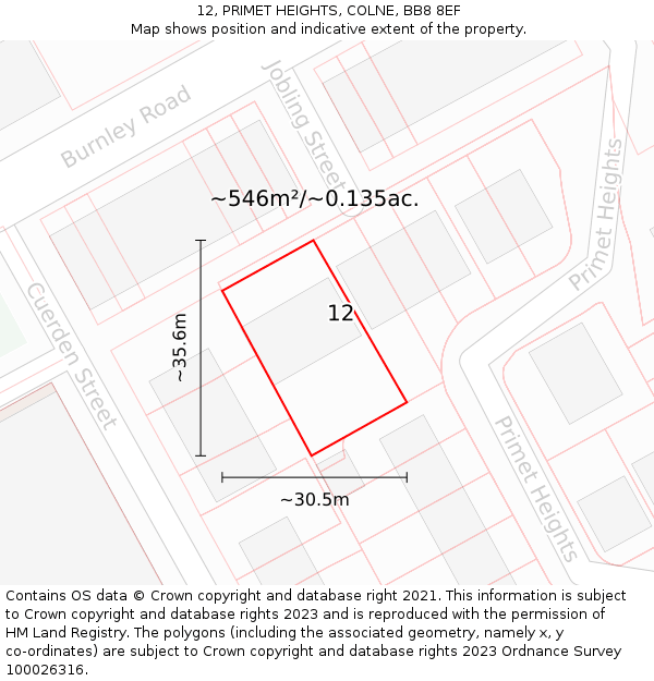 12, PRIMET HEIGHTS, COLNE, BB8 8EF: Plot and title map