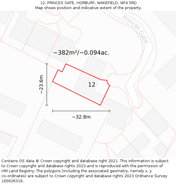 12, PRINCES GATE, HORBURY, WAKEFIELD, WF4 5RD: Plot and title map