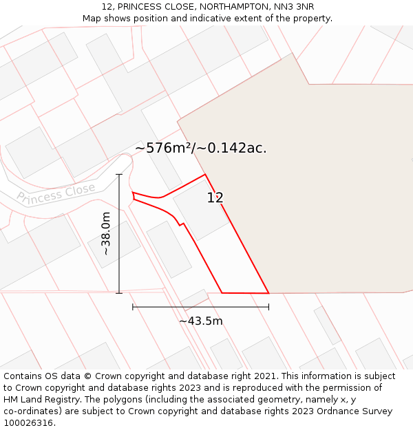 12, PRINCESS CLOSE, NORTHAMPTON, NN3 3NR: Plot and title map