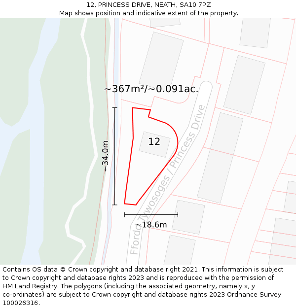 12, PRINCESS DRIVE, NEATH, SA10 7PZ: Plot and title map