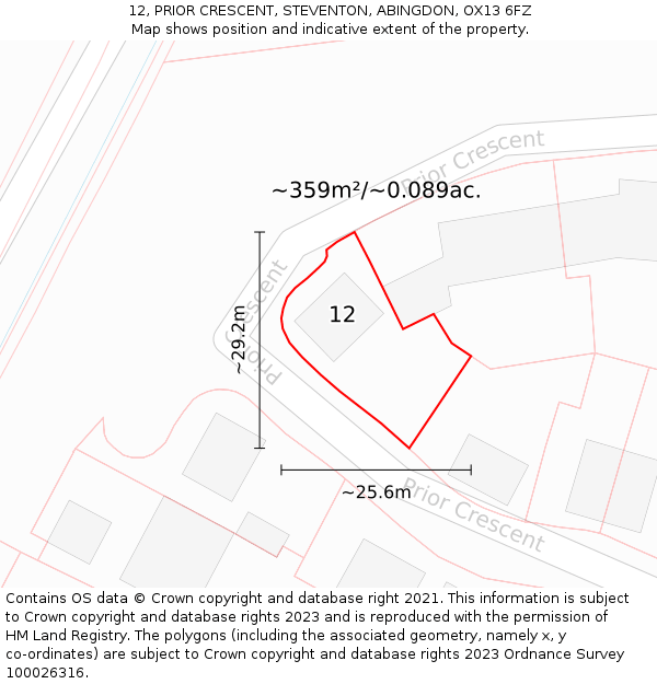 12, PRIOR CRESCENT, STEVENTON, ABINGDON, OX13 6FZ: Plot and title map
