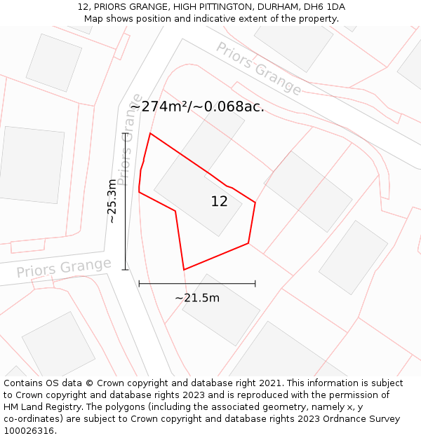 12, PRIORS GRANGE, HIGH PITTINGTON, DURHAM, DH6 1DA: Plot and title map