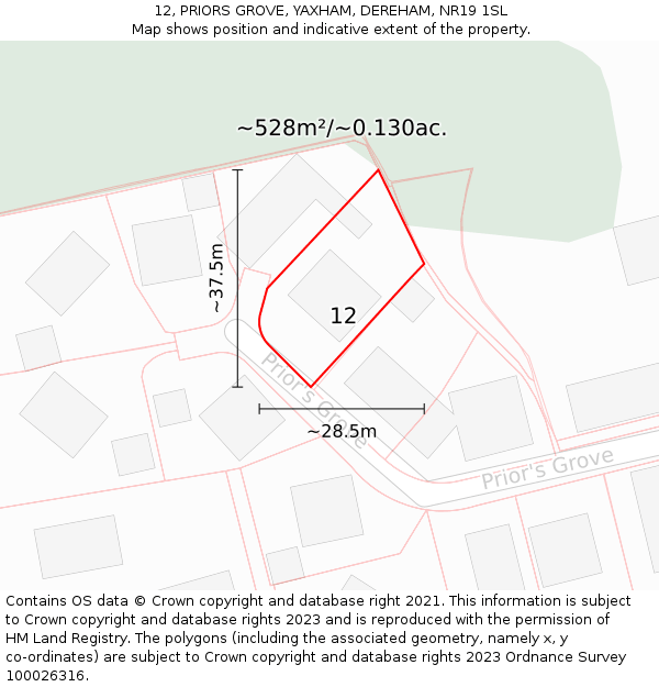 12, PRIORS GROVE, YAXHAM, DEREHAM, NR19 1SL: Plot and title map