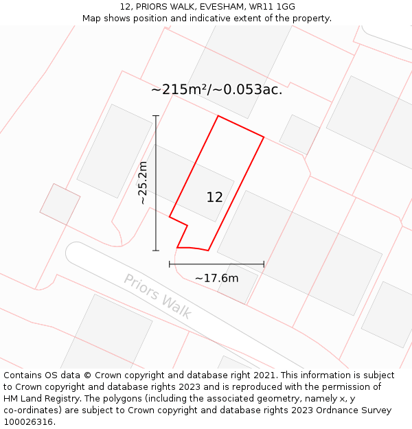12, PRIORS WALK, EVESHAM, WR11 1GG: Plot and title map