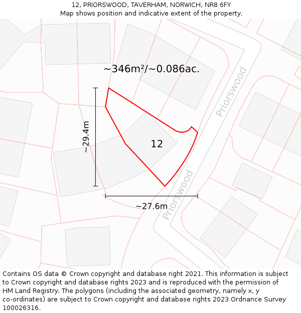 12, PRIORSWOOD, TAVERHAM, NORWICH, NR8 6FY: Plot and title map