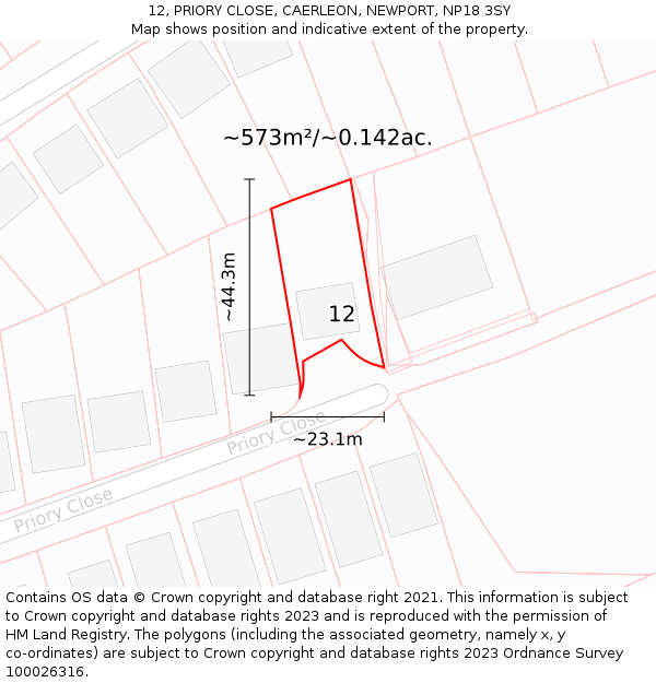 12, PRIORY CLOSE, CAERLEON, NEWPORT, NP18 3SY: Plot and title map