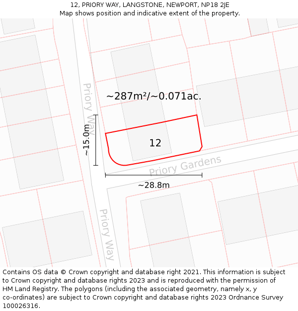 12, PRIORY WAY, LANGSTONE, NEWPORT, NP18 2JE: Plot and title map