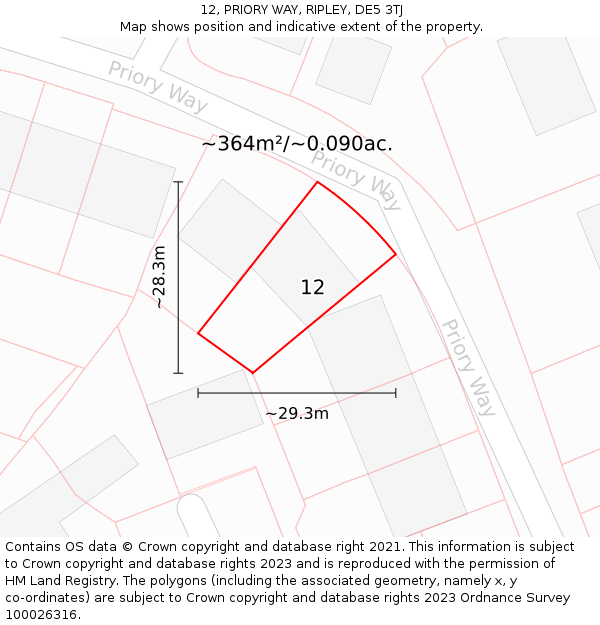 12, PRIORY WAY, RIPLEY, DE5 3TJ: Plot and title map